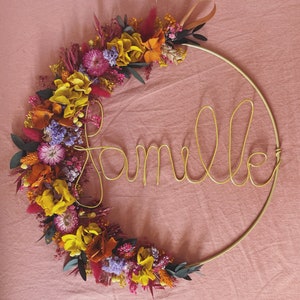 Dried flower crown with first name, customizable Christmas birth gift, boho bedroom wall decoration babyshower birthday zero waste