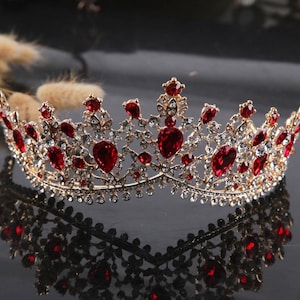 Wedding Dress Accessories,Crystal Baroque Female Crown,Red Crown Crystal/Gem