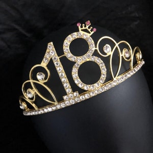 Couronne or 18e anniversaire, diadème 18e anniversaire, cadeau 18e anniversaire pour elle, fête 18e anniversaire, couronne d'anniversaire, couronne de fête d'anniversaire pour les filles