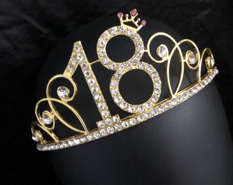 Gold 18th Birthday Crown, 18th Birthday Tiara, 18th Birthday gift for her,18th birthday Party, Birthday Crown,Birthday Party crown for girls