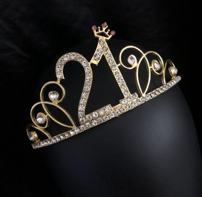 Gold 21th Birthday Crown,21th Birthday Tiara, 21th Birthday gift for her, 21th birthday Party, Birthday Crown,Birthday Party crown for girls