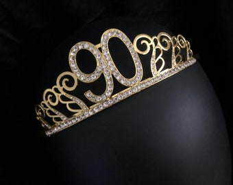 Gold 90th Birthday Crown, 90th Birthday Tiara, 90th Birthday gift for her,90th birthday Party, Birthday Crown,Birthday Party crown for girls