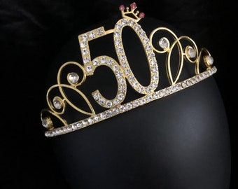 Gold 50th Birthday Crown, 50th Birthday Tiara, 50th Birthday gift for her,50th birthday Party, Birthday Crown,Birthday Party crown for girls