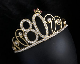 Gold 80th Birthday Crown, 80th Birthday Tiara,80th Birthday gift for her, 80th birthday Party, Birthday Crown,Birthday Party crown for girls