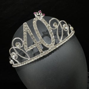 Silver 40th Birthday Crown 40th Birthday Tiara,40th Birthday gift for her,40th birthday Party, Birthday Crown,Birthday Party crown for girls