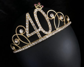 Gold 40th Birthday Crown, 40th Birthday Tiara,40th Birthday gift for her, 40th birthday Party, Birthday Crown,Birthday Party crown for girls