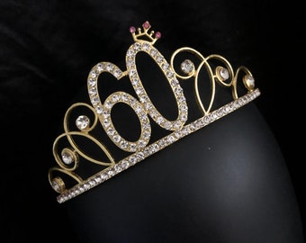 Gold 60th Birthday Crown, 60th Birthday Tiara, 60th Birthday gift for her,60th birthday Party, Birthday Crown,Birthday Party crown for girls