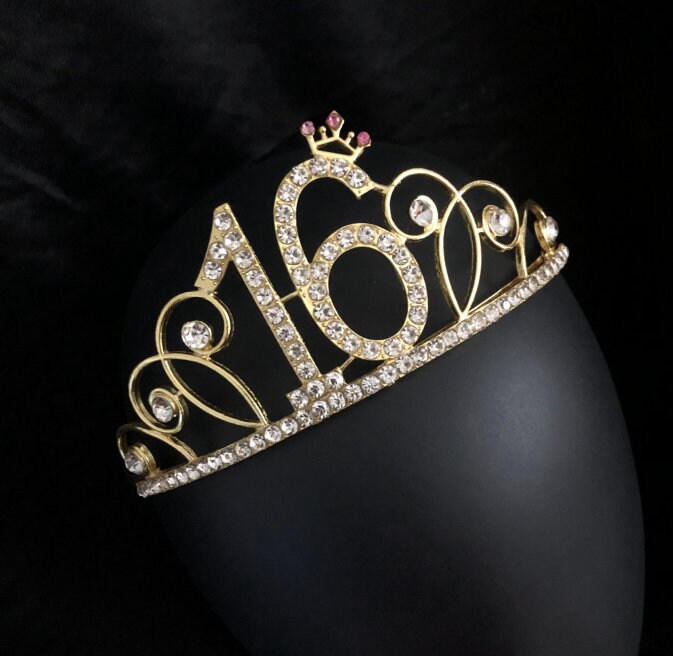 Gold 16th Birthday Crown, 16th Birthday Tiara, 16th Birthday gift for her,16th birthday Party, Birthday Crown,Birthday Party crown for girls