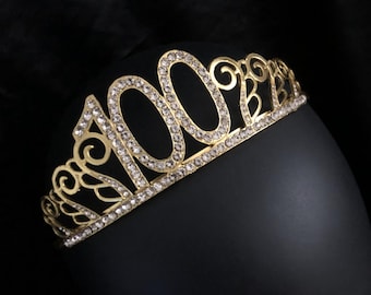 Gold 100th Birthday Crown, 100th Birthday Tiara, 100th Birthday gift for her, 100th birthday Party, Birthday Crown,Birthday Party crown