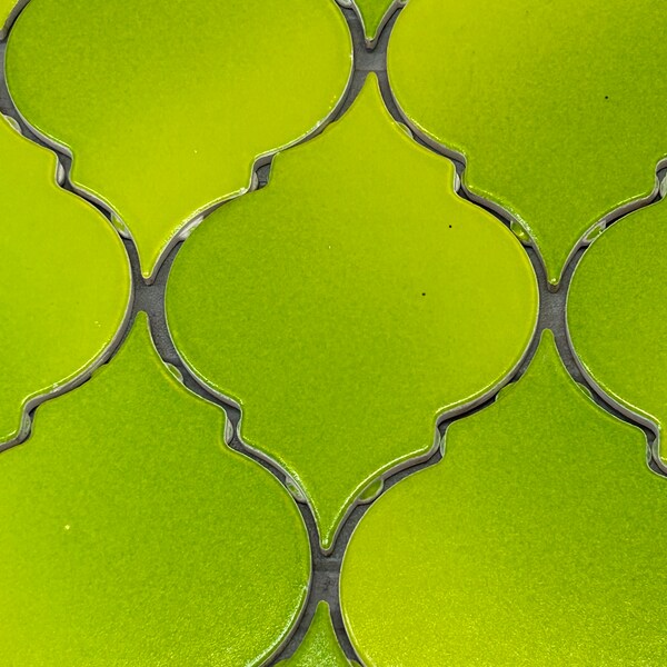 Gorgeous MCM 1960’s Lime Green & Chartreuse Large Arabesque-Lantern Tiles - 114 available