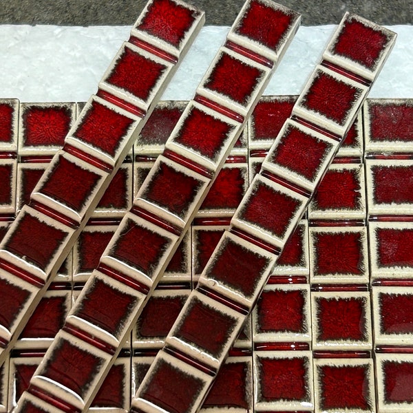 Vintage 1950s - early 1960s MCM Vintage Tile Liners “Chicklets” Burgundy/Crimson with White Outlines - Very Nice