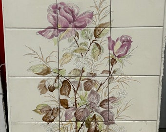 1970's - 1980's Vintage Large Tile Mural with Roses - 6” Tile - 18” x 24”