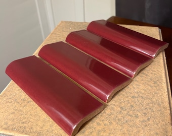 Original Vintage 1940’s Burgundy 2” x 6” Radius Bullnose Tiles by American-Franklin-Olean