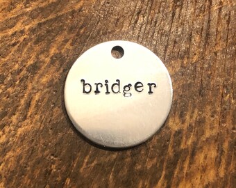 Low Alpine Hand Stamped Pet ID Tag Dog Cat Horse mountain pine tree handstamped custom collar silver gold brass copper steel metal
