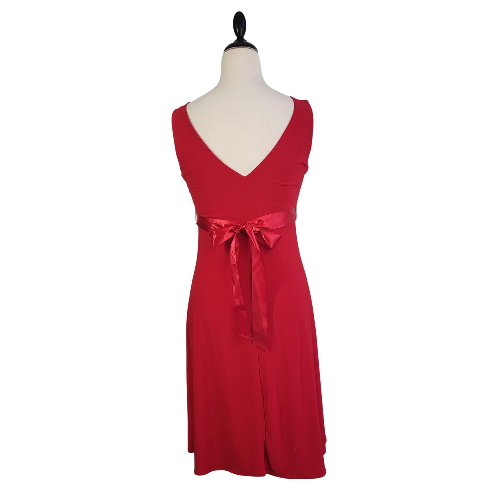 VTG Y2K Red Empire Waist Babydoll Cocktail Dress 10 Rhinestone Bow Romance