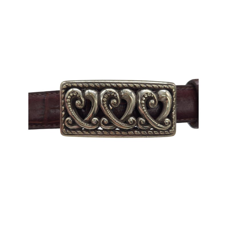 VTG Brighton Brown Leather Belt Silver Heart Buckle Croc Embossed Small 28 image 12