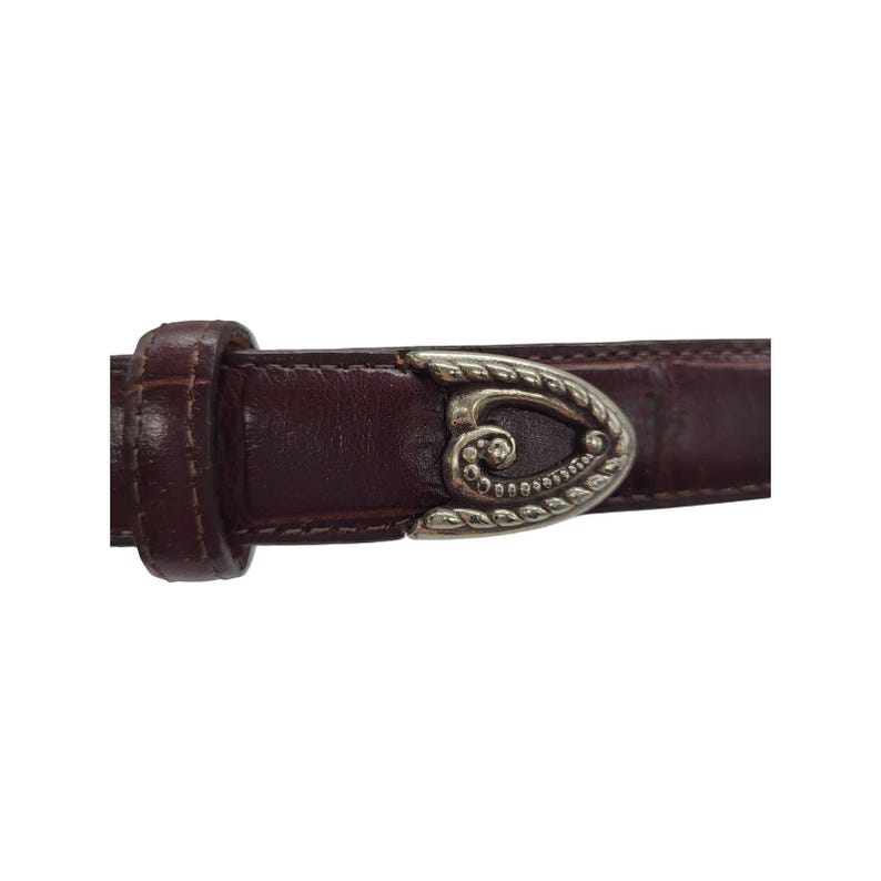 VTG Brighton Brown Leather Belt Silver Heart Buckle Croc Embossed Small 28 image 11