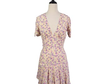 VTG Y2K Floral Babydoll Mini Dress Small Pink Empire Waist Coquette Cottagecore