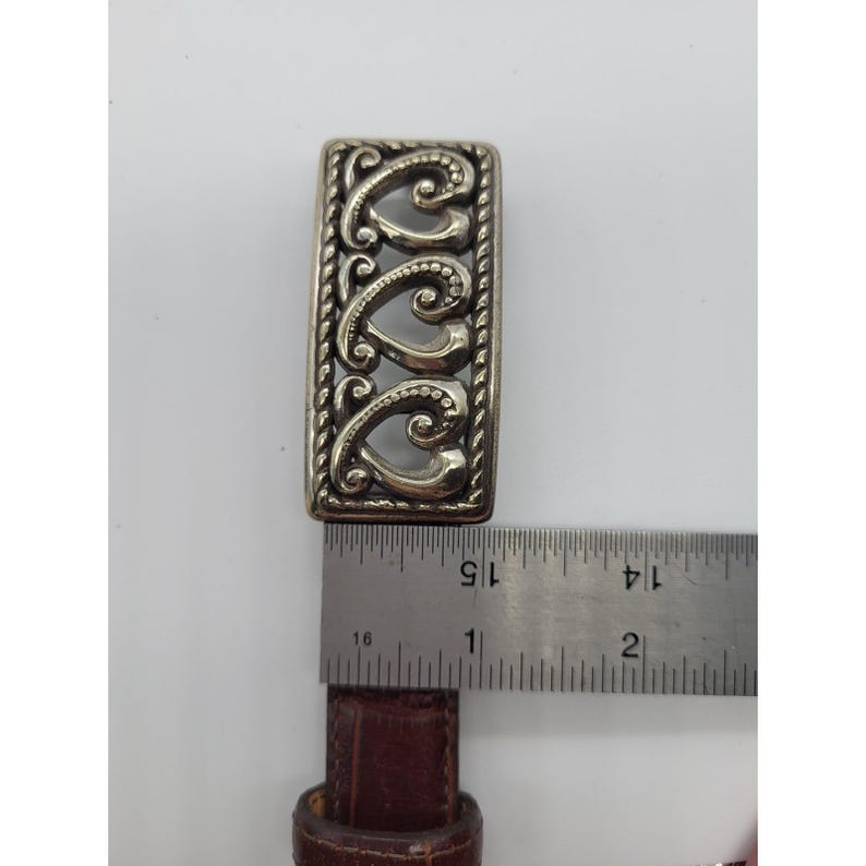 VTG Brighton Brown Leather Belt Silver Heart Buckle Croc Embossed Small 28 image 5