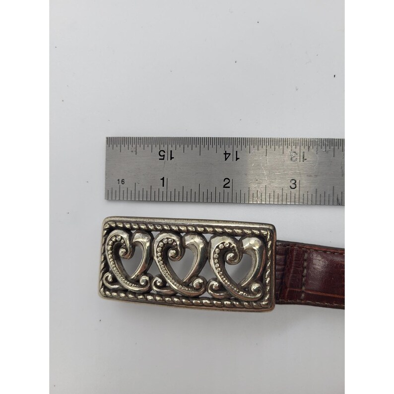 VTG Brighton Brown Leather Belt Silver Heart Buckle Croc Embossed Small 28 image 4