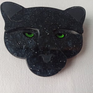 Brooch large panther head, glitter