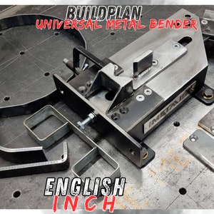May include: A metal bending tool with a metal plate and a lever. The tool is labeled "BUILDPLAN UNIVERSAL METAL BENDER" and "ENGLISH INCH".