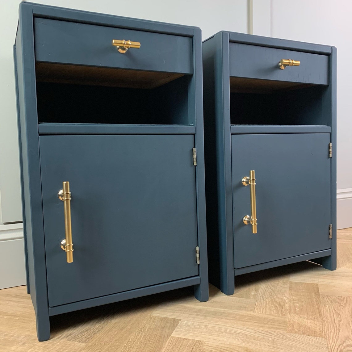 Pair of Dark Blue bedside tables Etsy