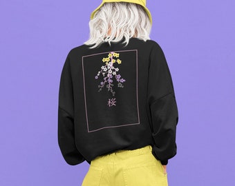 Sakura Haiku Nonbinary Sweatshirt - Gender Neutral Pride Sweatshirt - Kawaii Non Binary, Cute Enby Gift Ideas, Subtle Non-Binary Flag Color