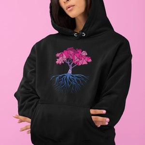 Abstract Tree Bisexual Hoodie - Gender Neutral Hoodie - Cute Bisexual Gift, Pretty Bi Fashion, Cool Bisexual Flag Color, Subtle Pride