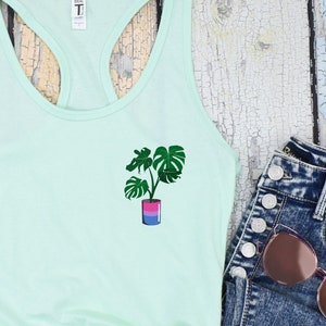Subtle Bisexual Monstera Racerback Tank, Cute Bisexual Tank Top, Plant Lover, Minimalist Bisexual, Bisexual Pride Tank, Women Size Tank Top