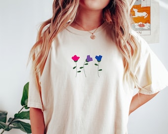 Comfort Colors® Bisexual Flowers Shirt, Bi Pride Shirt, Subtle Bisexual Shirt, Bi Women Shirt, Cute Bi Shirt, Bisexual Tshirt, Bi Gift