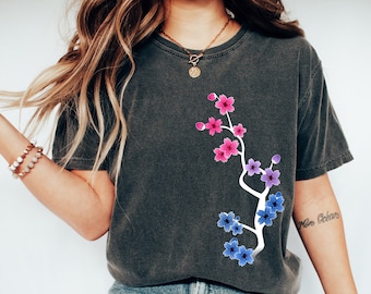 Comfort Colors® Dark Sakura Bisexual Shirt, Bisexual Pride Tee, Subtle Bi Pride, Bisexual Gift, Bi Flag Colors, Cute Bisexual Tshirt