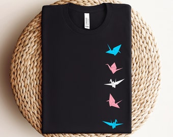 Origami Crane Trans Shirt, Trans Pride, Trans, Transgender MTF Clothing, Queer Owned Shops, Subtle Pride, Transgender Ally, Trans Rights