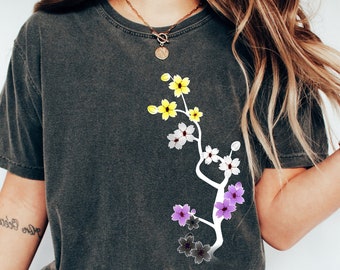 Comfort Colors® Dark Sakura Nonbinary Shirt, Enby Pride Tee, Subtle Nonbinary Pride, Enby Gift, Nonbinary Flag Colors, Cute Enby Tshirt