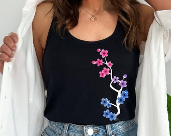 Sakura Bisexual Racerback Tank Top, Subtle Bi Pride Tank Top. Bi Flag Tank Top, Bisexual Flag Top. Bi Pride Flag, Bisexual Pride Wear