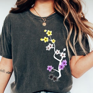 Comfort Colors® Dark Sakura Nonbinary Shirt, Enby Pride Tee, Subtle Nonbinary Pride, Enby Gift, Nonbinary Flag Colors, Cute Enby Tshirt
