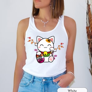 Maneki Neko Lesben Tank Top Racerback Lesben Tank Top Kawaii Lesben Kleidung Kawaii Lesbische Kleidung