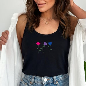 Flower Bisexual Tank Top Racerback Subtle Bisexual Pride, Bi Pride Tank Top Cute Bisexual Gifts Bisexual Clothing LGBTQ Tank Top Pride Tank