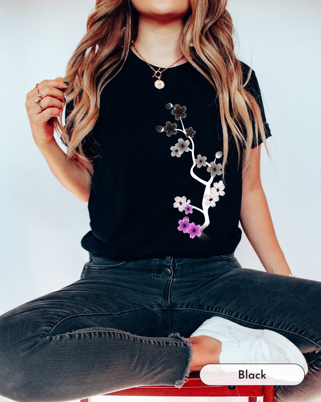 Dark Sakura Asexual Shirt - Gender Neutral Pride Shirt - Subtle Asexual, Cute Asexual T-Shirt, Subtle Ace Pride, Queer Shirt, Asexual Gift