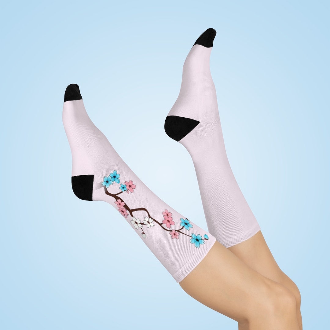 Sakura Trans Sock Cute Trans Pride Subtle Trans Fashion Trans Gift