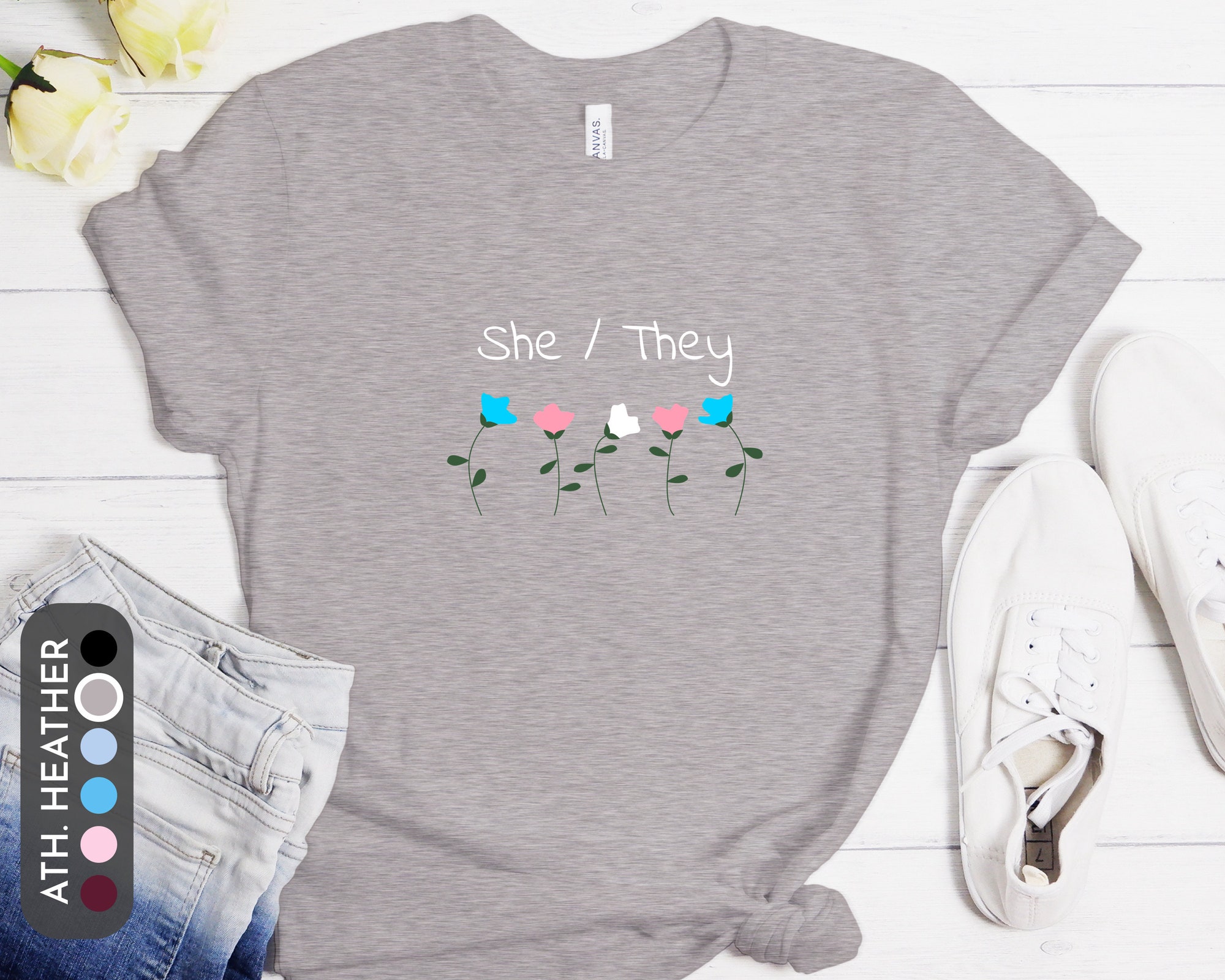 Discover She/They Pronouns Trans Flower T-Shirt