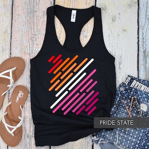 Lesben Flagge Streifen Racerback Tank Top, Lesben Pride Tank Top, Lesben Tank Top, Lesben Flagge, süßes lesbisches Geschenk, lesbische Kunst, lesbisches Top
