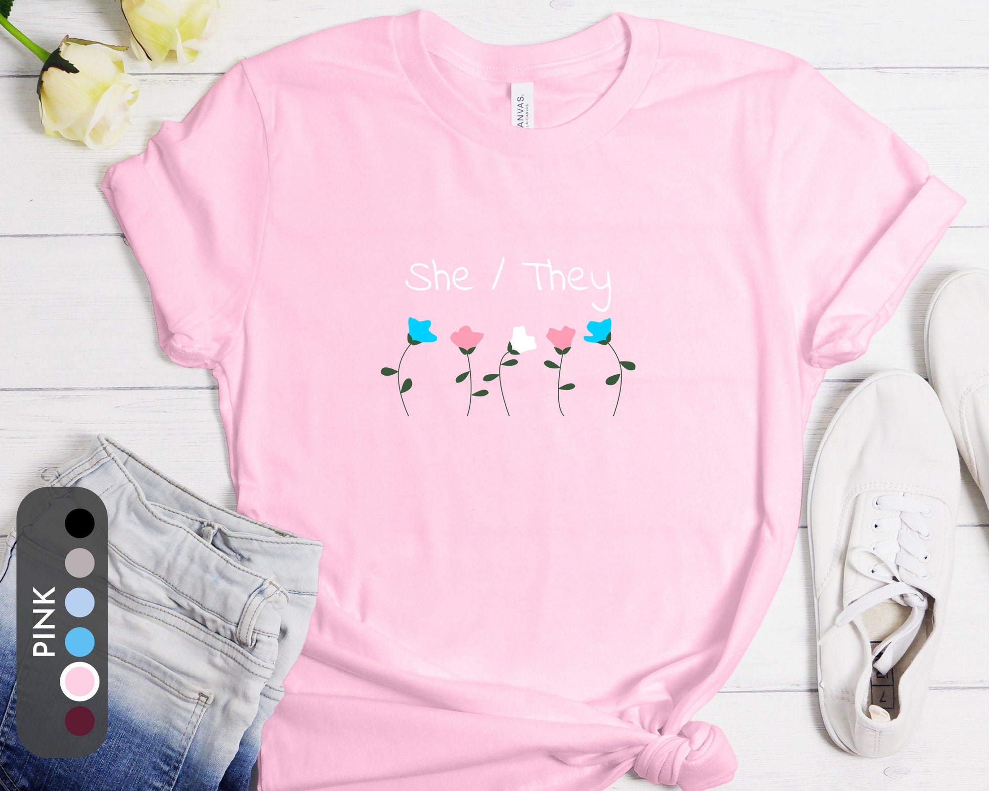 Discover She/They Pronouns Trans Flower T-Shirt