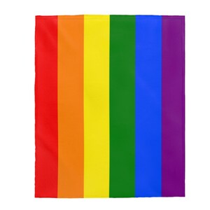 May include: A rainbow flag with six vertical stripes in the colors red, orange, yellow, green, blue, and purple.