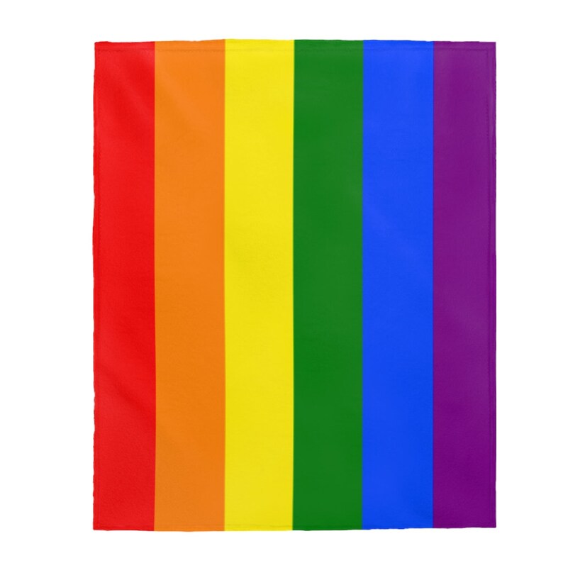 May include: A rainbow flag with six vertical stripes in the colors red, orange, yellow, green, blue, and purple.