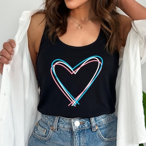 Heart Trans Tank Top Racerback Trans Pride Tank Top Trans Rights Tank Top Trans Gift Trans Clothing Trans Women Tank Top Trans Ally Tank Top