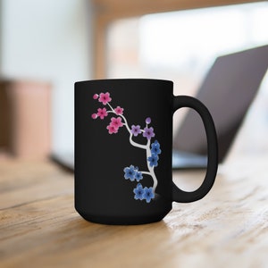 Dark Sakura Bisexual Black Mug, Bisexual Pride Mug, Bisexual Gift, Bisexual Mug, Bisexual Tea, Subtle Bisexual, Bi Mug, LGBTQ Mug