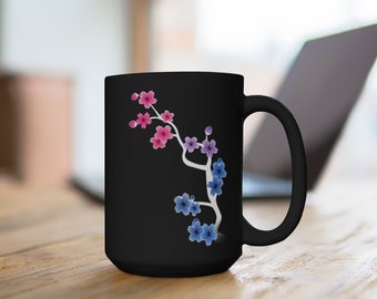 Dark Sakura Bisexual Black Mug, Bisexual Pride Mug, Bisexual Gift, Bisexual Mug, Bisexual Tea, Subtle Bisexual, Bi Mug, LGBTQ Mug