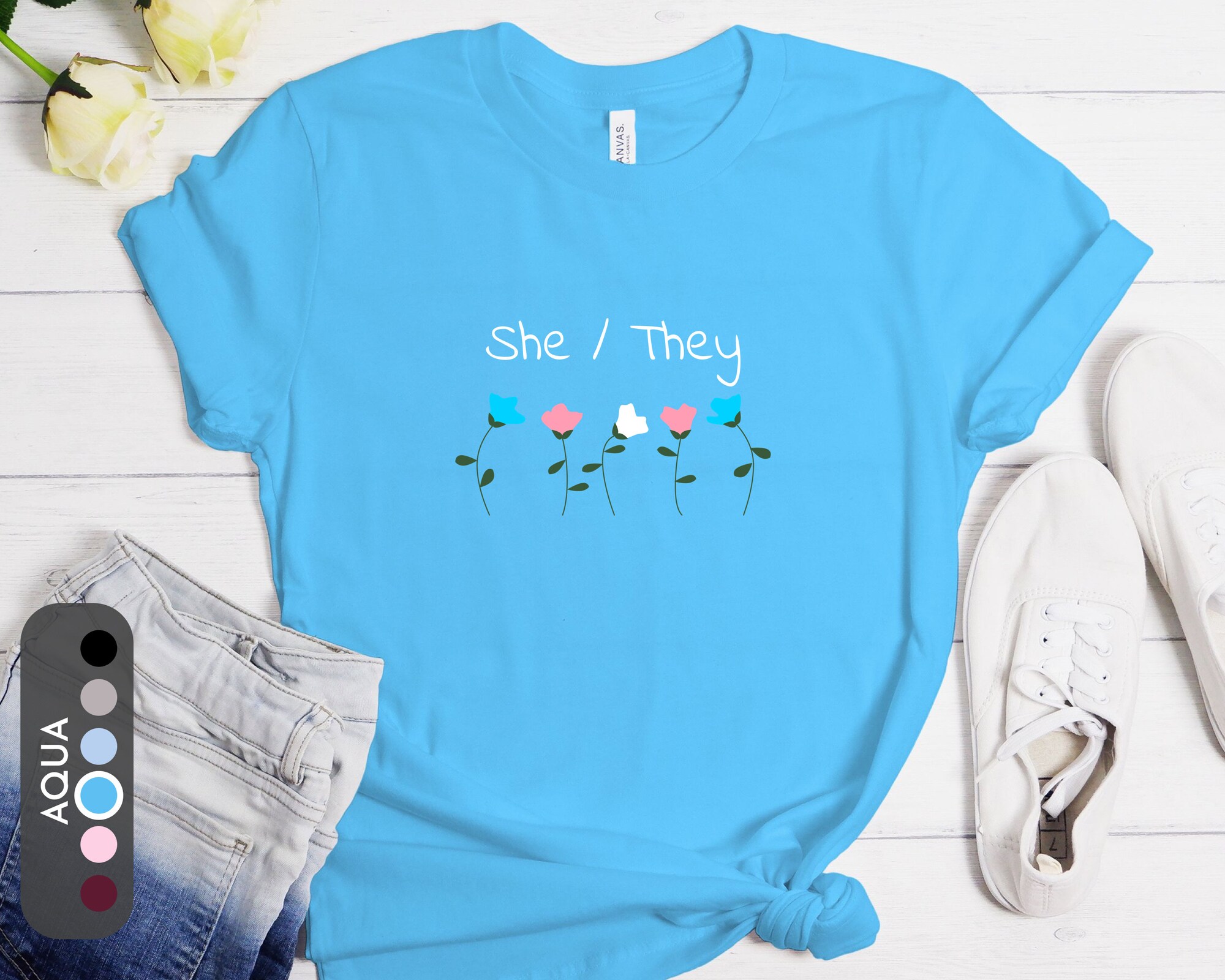 Discover She/They Pronouns Trans Flower T-Shirt