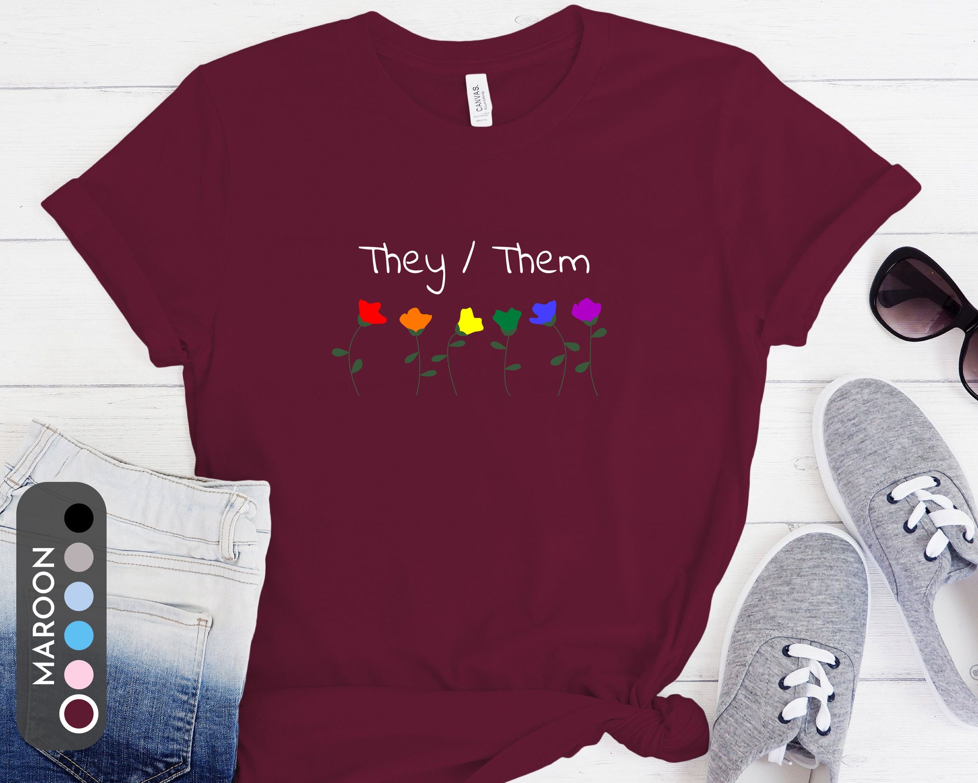 Discover They/Them Pronouns LGBTQ Flower T-Shirt